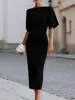Vestido Elegante y con Estilo de Comercio Exterior, Color Sólido, Corte Ajustado, Estilo Sencillo para el Día a Día, Nuevo Verano-Otoño 2026, Transfronterizo Europeo y Americano