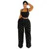 C7695 Transfronterizo AliExpress Amazon Europa América Moda Ropa de Mujer Casual Delgado Borla Lunares Pantalones de Pierna Ancha Conjunto