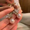 Brincos Doces Delicados Estilo Francês Exquisitos Brincos de Flor de Diamante Pérola Moda Feminina Luxo Acessível de Alta Qualidade