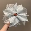 Lenço quadrado de tecido estilo coreano, elástico de cabelo grande, acessório de cabelo de renda doce e delicado, tiara de alta qualidade, rabo de cavalo, estilo francês