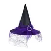 Chapéu de Bruxa de Halloween Chapéu de Mago Pontudo Renda de Tela Festa Dança Adultos Crianças Maquiagem Performance Adereços