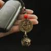 Diseño Original Hecho a Mano Cuerda Trenzada Latón Retro Llavero de Seguridad con Cascabel Accesorio Colgante para Llave de Coche