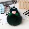 Colgante de Bola de Pelo de Zorro Muñeco de Peluche Lindo Colgante de Muñeca Durmiendo Llavero para Cochecito de Bebé Decoración de Bolso