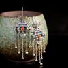 Pendientes Versátiles para Mujer de Estilo Étnico Estilo Antiguo Joyería de Plata S925 con Pendientes de Borla Puerta Celestial del Sur Azul Quemado