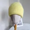 Chapéu de Tricô Misturado com Alto Teor de Pelo de Coelho com Punho para Mulheres, Chapéu de Tricô Quente para Outono e Inverno, Chapéu Simples Clássico para Puxar, Tendência