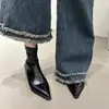 Botines Cortos de Punta Francesa Botas de Mujer 2025 Nuevas Tacón Grueso Elásticos Ajustados Botas de Tacón Medio Aspecto Adelgazante Botas Cortas de Moda