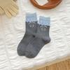 Calcetines de Perrito de Dibujos Animados para Mujer, Nuevo Estilo Otoño 2025, Calcetines de Media Pantorrilla con Volantes Estilo Japonés, Calcetines Largos de Bloques de Color Versátiles a la Moda