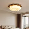 Lámpara de Techo Usada para Dormitorio Viento Forma de Calabaza Fruncida Creativa Retro Espectro Completo Protección Ocular Luz Ambiental Habitación Madera