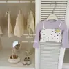 [Le'en Baby] ¡Caramelo Arcoíris! Diseño original para niñas: un conjunto de top morado de lunares de dos piezas y pantalones morados acampanados
