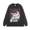Camiseta de Manga Corta Lavada Vintage de Anime con Estampado Retro, Peso Pesado de Corte Holgado, Estilo High Street, Versátil para el Uso Diario