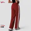 Novas Calças Esportivas Listradas Color Block de Alta Elasticidade, Corte Reto Solto, Cintura Alta, Secagem Rápida, Alongamento das Pernas, para Corrida, Treinamento, Yoga