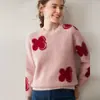 Nuevo Estilo Otoño e Invierno 2026 Cuello Redondo Holgado y Versátil Estilo Coreano Estilo Perezoso Prendas de Punto Florales Suéter Adelgazante para Mujer