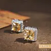 Pendientes de Estilo Popular Incrustados con Piedras Preciosas Naturales, Pendientes de Cristal Amarillo Cubo de Azúcar de Piedra Preciosa Colorida, Pendientes de Cristal Cuadrado de Plata de Ley S925