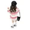 Vestido Camiseta Rosa Rayado Estilo Coreano para Niñas 2025 Otoño Nuevo Camiseta Bordada de Manga Larga de Longitud Media para Bebés Niñas