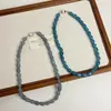 ¡Gigante blanco! Collar de Calcedonia Azul Frío Vintage con Cuentas para Mujer Nuevo Chino de Nicho Piedra Natural Cuentas Redondas Cadena para Clavícula Moderno
