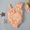 Traje de baño de una pieza sin mangas con estampado off-shoulder de verano europeo y americano para niñas ropa infantil ins
