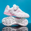 Zapatos de fútbol para niños con tacos cortos TF para niños y niñas, con cierres de velcro, malla transpirable, zapatos de entrenamiento antideslizantes