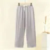 Pantalones de pijama de algodón puro para mujer, finos y holgados, adecuados para usar fuera, para madres de mediana edad, pantalones caseros de cuadros 100% algodón, estilo fino de verano