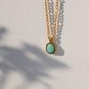 XL074 Verde Menta Estilo Festivo Collar de Piedra Natural Ovalada de Piedra Tianhe Romana Cadena Clavicular Acero Titanio Chapado en Oro de 18K