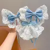 Pinzas para el pelo de encaje con lazo estilo coreano inspiradas en la universidad para niñas, con diseño de cinta de doble capa, accesorios para el pelo lindos y a la moda