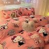 Juego de Cama de Cuatro Piezas de Dibujos Animados de Estilo Femenino, Funda de Edredón Dulce, Ropa de Cama para Dormitorio de Estudiante, Juego Individual de Tres Piezas