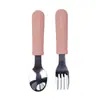 Cuchara Tenedor de Silicona Acero Inoxidable para Bebé Mango Rayado de Silicona Tenedor Cuchara de Acero Inoxidable Tenedor Cuchillo y Tenedor Vajilla de Silicona de Grado Alimenticio
