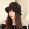Sombrero de Cubo con Lazo Oscuro para Mujer, Calidez Otoño/Invierno, Adelgazamiento Facial, Estilo Retro Artístico
