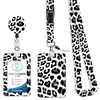 Cordão Impresso de Poliéster com Estampa de Leopardo e Patch de ABS com Epóxi, Porta-Crachá de Puxar Fácil, Porta-Cartão, Conjunto de Cordão com Mosquetão