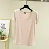 Camiseta de Manga Curta em Modal para Mulheres, Cor Sólida, Gola U, Camiseta Básica, Caimento Solto, Top Fino de Modal Confortável para Casa