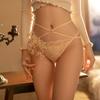 Ropa interior sexy de encaje transparente con entrepierna abierta y hueca para mujer, talla grande, lazo, coqueteo, libre, abierto, 7744
