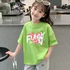 Ropa Infantil Estilo Coreano para Niñas, Conjunto de Verano de Manga Corta con Estampado de Dibujos Animados, Camiseta Holgada de Media Manga para Niños Mayores, Top Casual de Algodón Puro