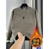 Moletom masculino simples e solto para outono e inverno, gola redonda estilo americano, forrado com fleece, espessado, lavado e com aspecto desgastado, quente, nova peça da moda