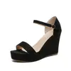 Sandalias de mujer de tacón de cuña talla grande, gamuza, hebilla, plataforma, sexys para discoteca, talla 42, venta al por mayor