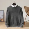 Nuevo suéter de lana 100% pura para otoño e invierno para hombre, cuello redondo, tejido de punto grueso de trenzas, holgado, casual, tejido cálido