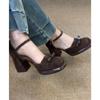 Zapatos de Tacón Alto Marrones Sandalias de Verano Huecas Baotou para Mujer con Suela Gruesa Mary Jane Lazo Tacón Grueso