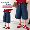 Pantalones para Niña Jeans Infantiles Verano 2026 Estilo Nuevo Azul Oscuro Elegantes Sueltos de Pierna Ancha de Moda Pantalones de Cinco Puntos