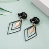 Elegante Coreano Versátil Negro Geométrico Diamante Cuadrado Clip para Oreja Moda Personalizado Largo Pendiente Clip para Oreja Clip para Oreja de Mujer