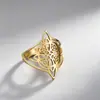 Anillo de Acero Inoxidable Dorado con Diseño Calado Filigrana, Anillo de Moda de Lujo Ligero para Mujer, Suministro Transfronterizo al por Mayor