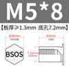 Tornillo tuerca remache de acero inoxidable BSOS-M5-L, agujero inferior 7.2, accesorio de ferretería para agujero ciego, tornillo tuerca remache con placa de presión hexagonal