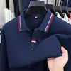 Camiseta Polo de algodón de manga larga, color liso, estilo transmisión en vivo para hombre, nueva camiseta casual versátil y transpirable