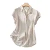 Camisa da Moda Listrada de Linho Imitado Estilo Old Money para Mulheres 2025 Verão Novo Temperamento Casual para o Dia a Dia Modeladora