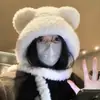 Gorro de protección para las orejas con orejas de oso para mujer, gorro de invierno de felpa de punto para cabezas grandes, gorro de ciclismo a prueba de frío, gorro peludo.
