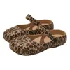 Sapatos Perfurados Estilo Ballet com Estampa de Leopardo para Mulheres, Novo para Uso Externo no Verão, Sola Grossa, Aumenta a Altura, Antiderrapantes, Sandálias de Praia, Estilo Ballet