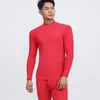 Traje cálido de terciopelo de doble cara con cuello alto medio para hombre, invierno, forro polar, autocalentable, ropa de otoño, pantalones largos, juvenil, color liso, corte ajustado