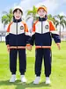 Uniformes de Jardín de Infancia, Uniformes Deportivos de Escuela Primaria, Conjunto Brillante de Cuatro Piezas con Bloques de Color Naranja, Conjunto de Chaqueta de Manga Corta para Foto de Graduación