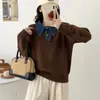 Suéter de punto con retazos de mezclilla estilo Hong Kong para otoño e invierno, de dos piezas falsas, moderno, corte holgado, adelgazante, chaqueta suéter casual