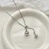 Colar de Prata com Pingente Longo em Forma de Gota Grande e Pequena, Estilo Igual de Blogueira Coreana, Design Nicho, Acessório de Corrente para Suéter High-End