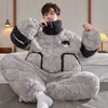 Pijamas de invierno para hombre, forro polar grueso, acolchado de tres capas, cálido forro polar coral, ropa de otoño e invierno para el hogar con cremallera y capucha.
