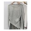 Shanli Dadi Blusa Fina de Manga Larga con Protección Solar para Mujer Primavera y Verano Nueva Dobladillo Irregular Cintura Descubierta Plisada Camisa para Aire Acondicionado