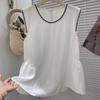 Top sin mangas Petite Dulce y Bonito Único Estilo Francés para Mujer con un Toque de Alta Gama, Hecho de Algodón y Lino con Bordes Volantes